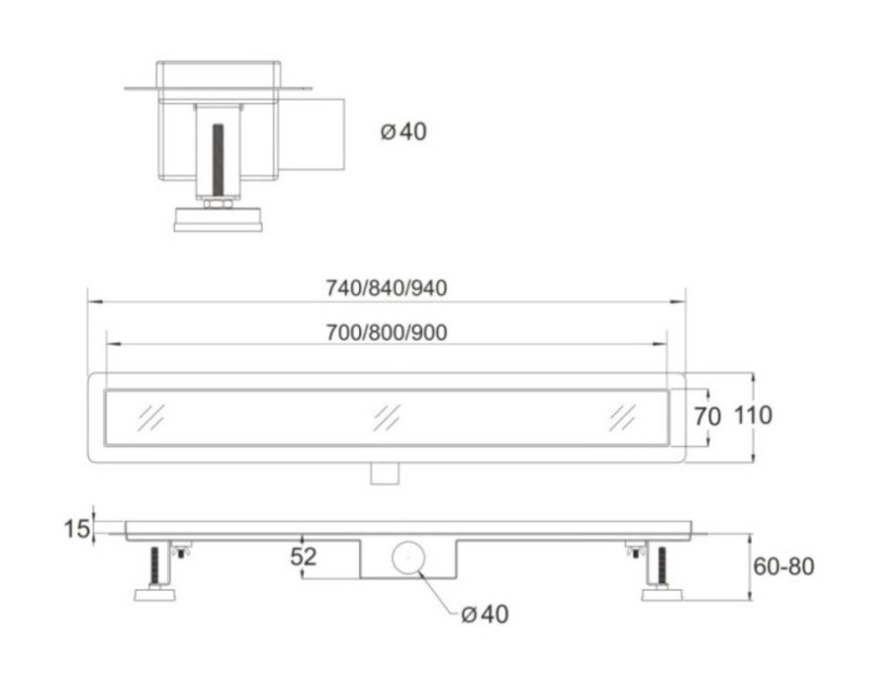 Odtokový sprchový žlab s roštem STRIP - Rozměr: 90 x 7 cm