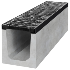 Caniveau en béton incliné B125 avec grille en fonte