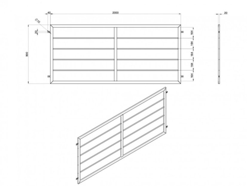 Przęsło Aluminiowe Staket - Rozmiar: 200 x 60 x 2 cm