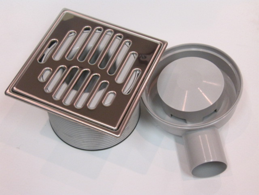 Siphon de sol latéral télescopique avec grille et cadre en acier inoxydable - Taille: 115 x 115 mm