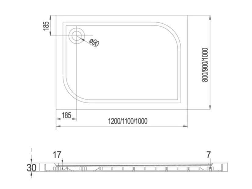 Pravokutna tuš kada od lijevanog mramora - Dimenzija: 120 x 90 x 3 cm