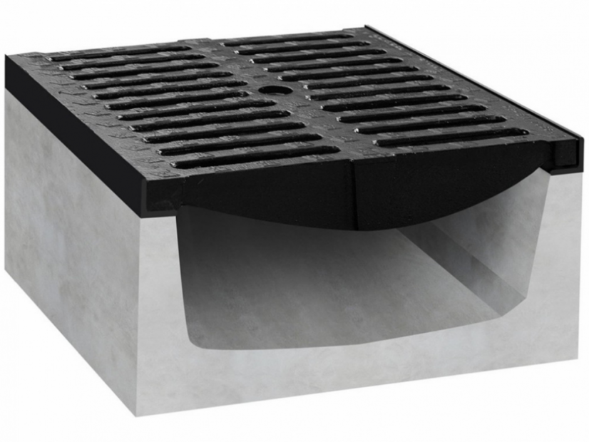 Entwässerungsrinne Beton D400 mit Gussrost - Variante: H400, Breite (cm): 40, Höhe (cm): 40, Länge (cm): 50