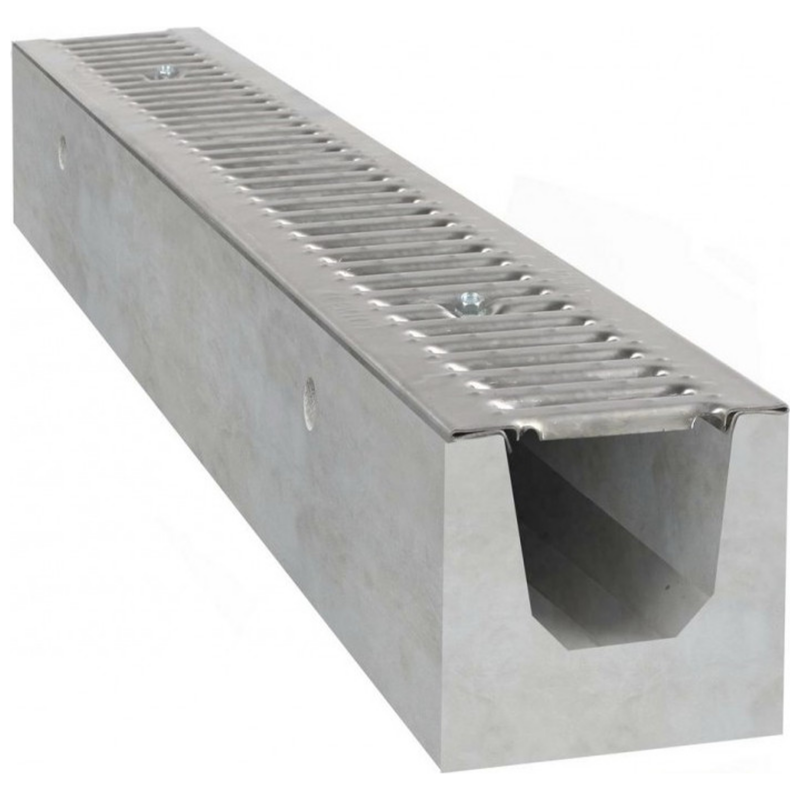Betonnen lijngoot A15  met verzinkt rooster - Variant: H120, Afmeting: 1000 x 130 x 120 mm