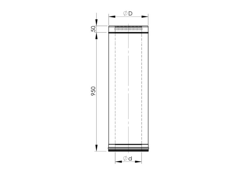 Nerezový komínový prieduch DW25/150 - Rozmer: ø 150 x 450 mm