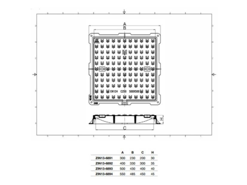 Litinový poklop s rámem - Varianta: 300 x 300 mm