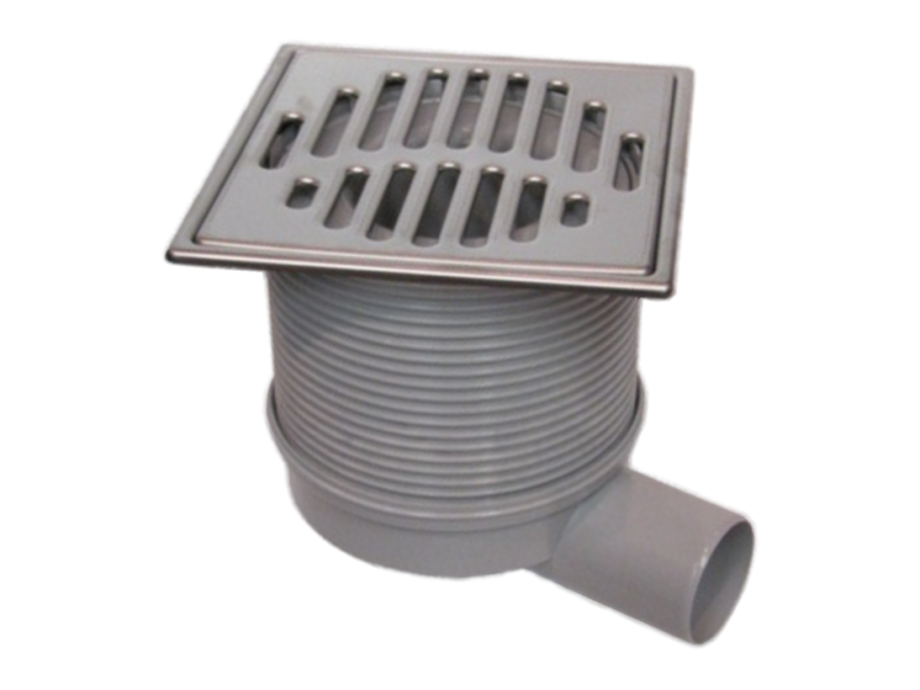 Siphon de sol latéral télescopique avec grille et cadre en acier inoxydable - Taille: 115 x 115 mm