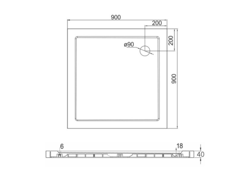Sprchová vanička SMC Slim čtvercová se sifonem - Rozměr: 90 x 90 x 4 cm