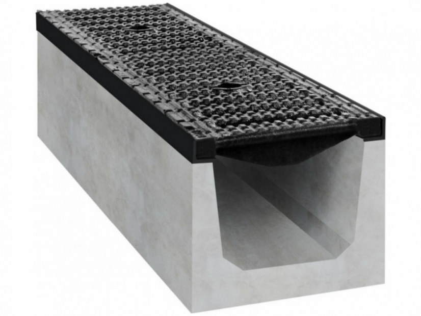 Betónový žľab D400 s liatinovou mrežou - Varianta: H300, Rozmer: 1000 x 250 x 300 mm