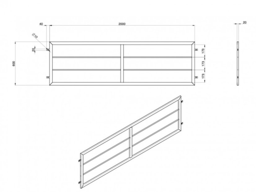 Przęsło Aluminiowe Staket - Rozmiar: 200 x 60 x 2 cm