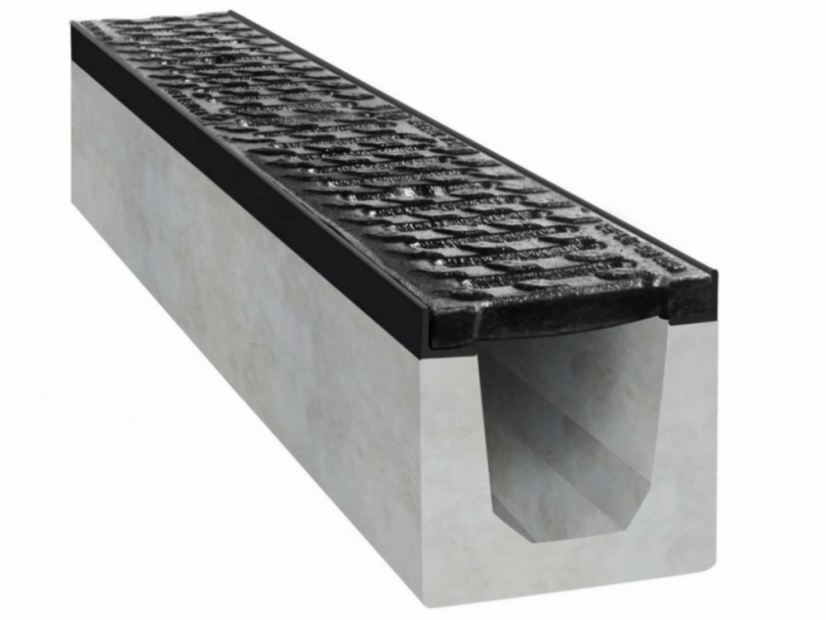 Beton vízelvezető folyóka C250, öntöttvas ráccsal