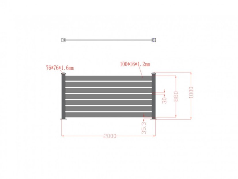 Przęsło aluminiowe szczelinowe - Rozmiar: 2000 x 1000 mm