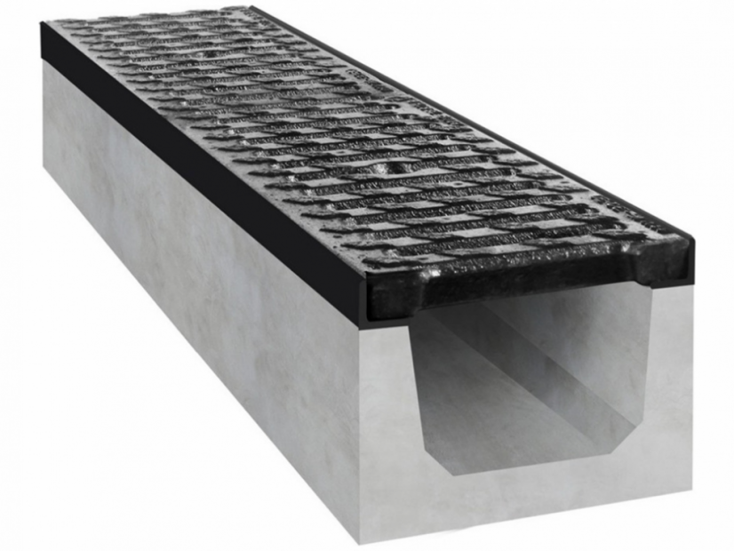 Betónový žľab D400 s liatinovou mrežou - Varianta: H250, Rozmer: 1000 x 200 x 250 mm