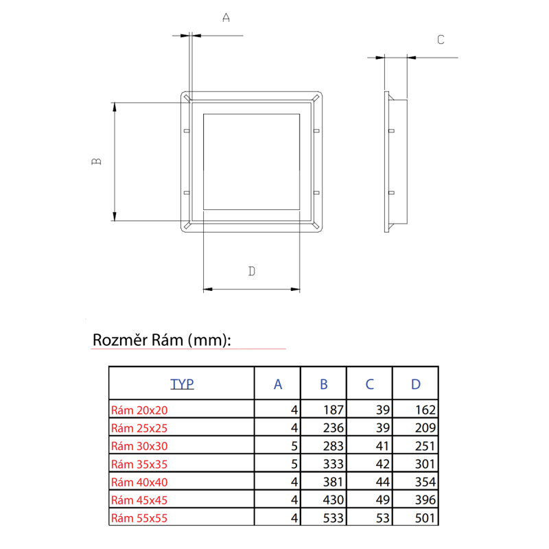 Cadru pentru grătar sau capac - Dimensiune: 700 x 700 mm